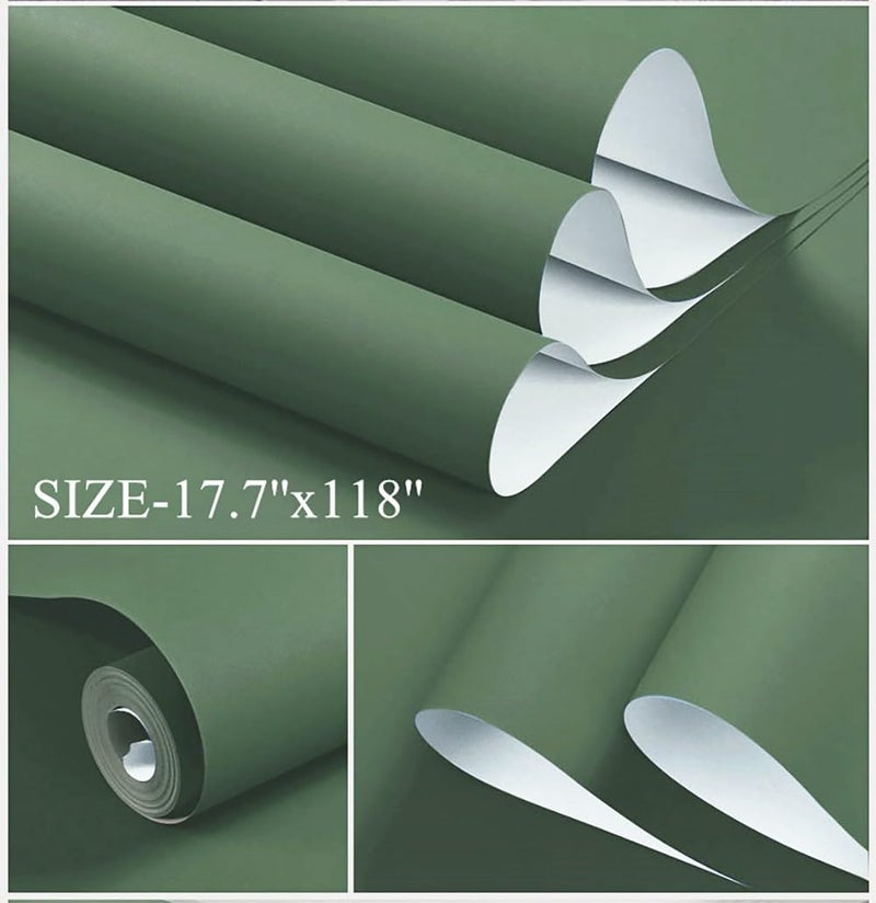 Dimoon 118''x17.7'' Green Peel and Stick Wallpaper Contact Paper Modern Self Adhesive Wall Paper Removable Renter Friendly Textured Solid Color Shelf Cabinet Vinyl Roll (118''x17.7'',Dark Green) - Image 2